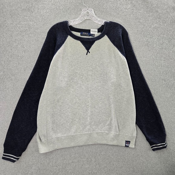 Polo Ralph Lauren Men Sweater Large Gray Knit Reglan Sleeve Crew Neck - Picture 1 of 10